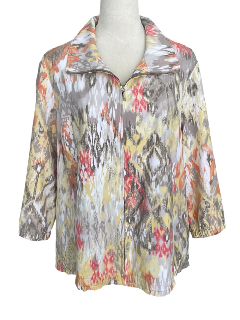 Chico’s Zenergy Multicolor Abstract Artsy‎ Jacket XL Metallic Lightweight Rare